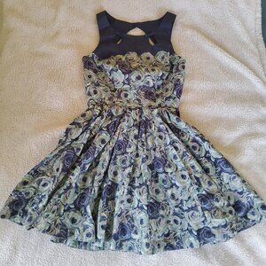 Lauren Conrad Blue Floral Dress Keyhole Cotton Size 6